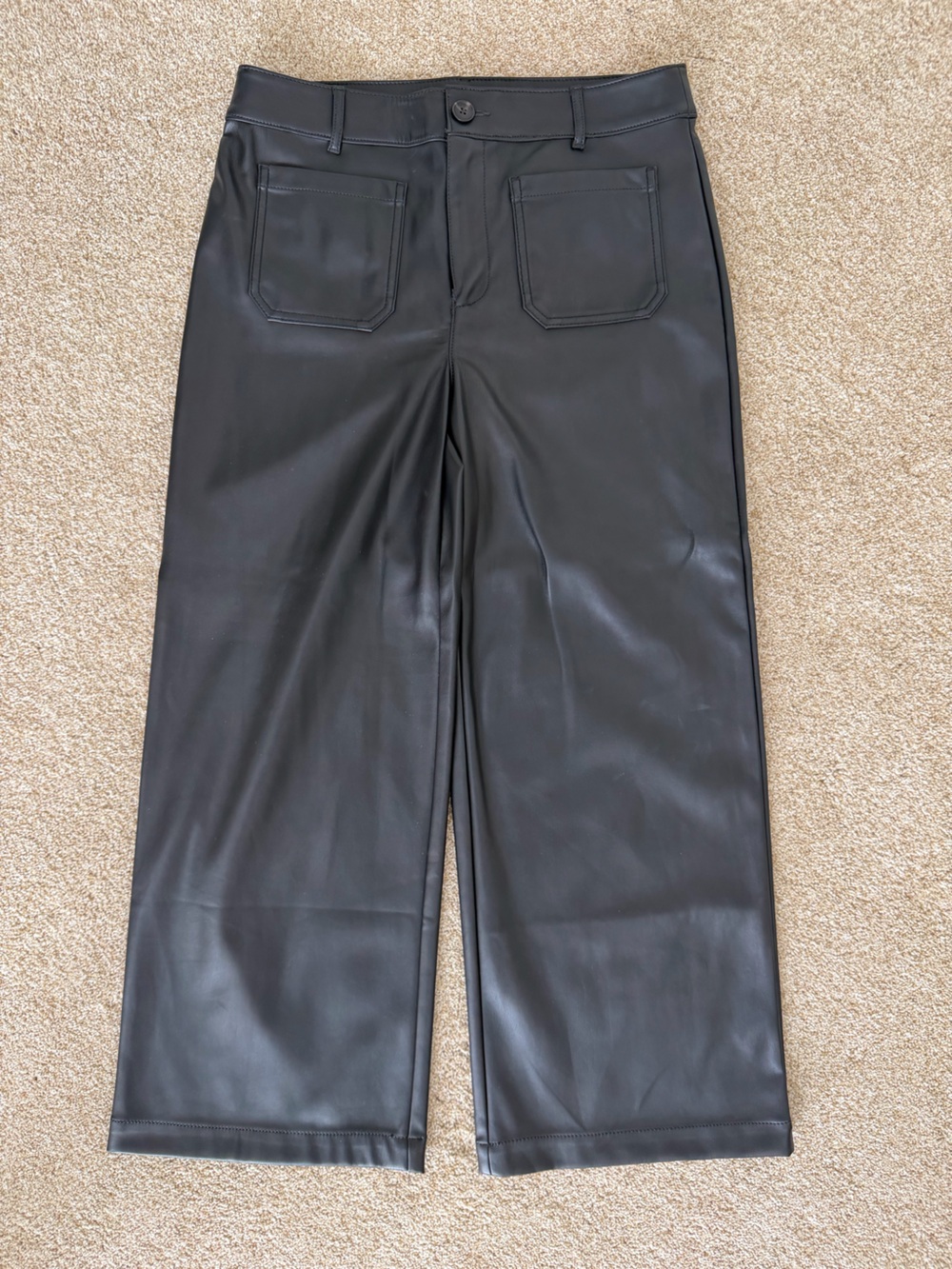 LOFT Black Faux Leather Straight-Leg Pants